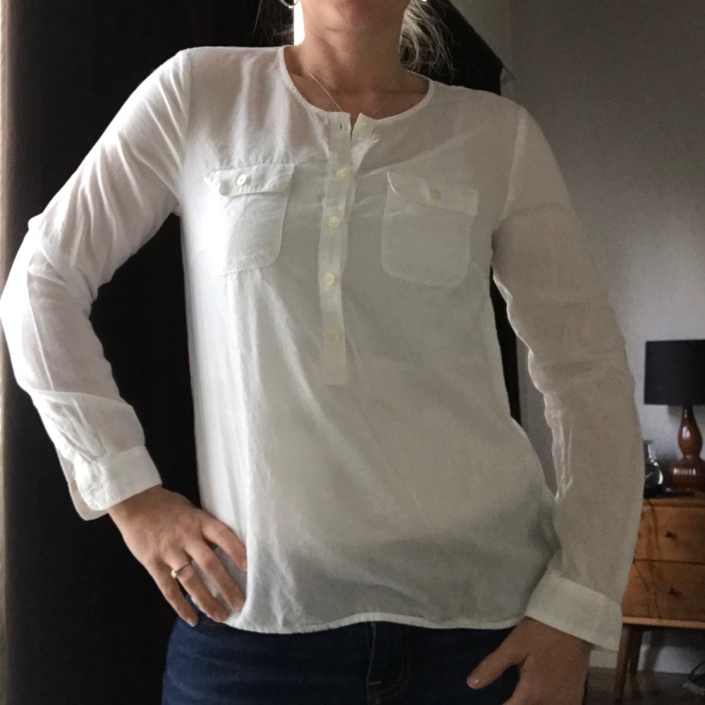 LOFT collarless ivory lightweight popover